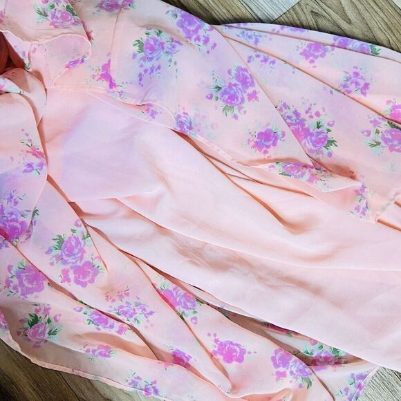 Love Shack Fancy Sz 10 Target Fleur Pink Floral Ruffled Midi Dress Boho 0834 - Picture 6 of 14